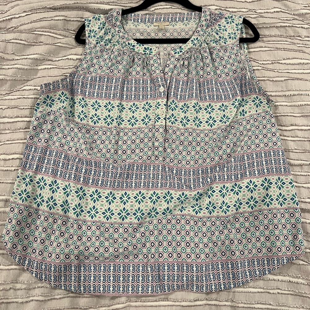 Talbots white, blue, purple smocked sleeveless top